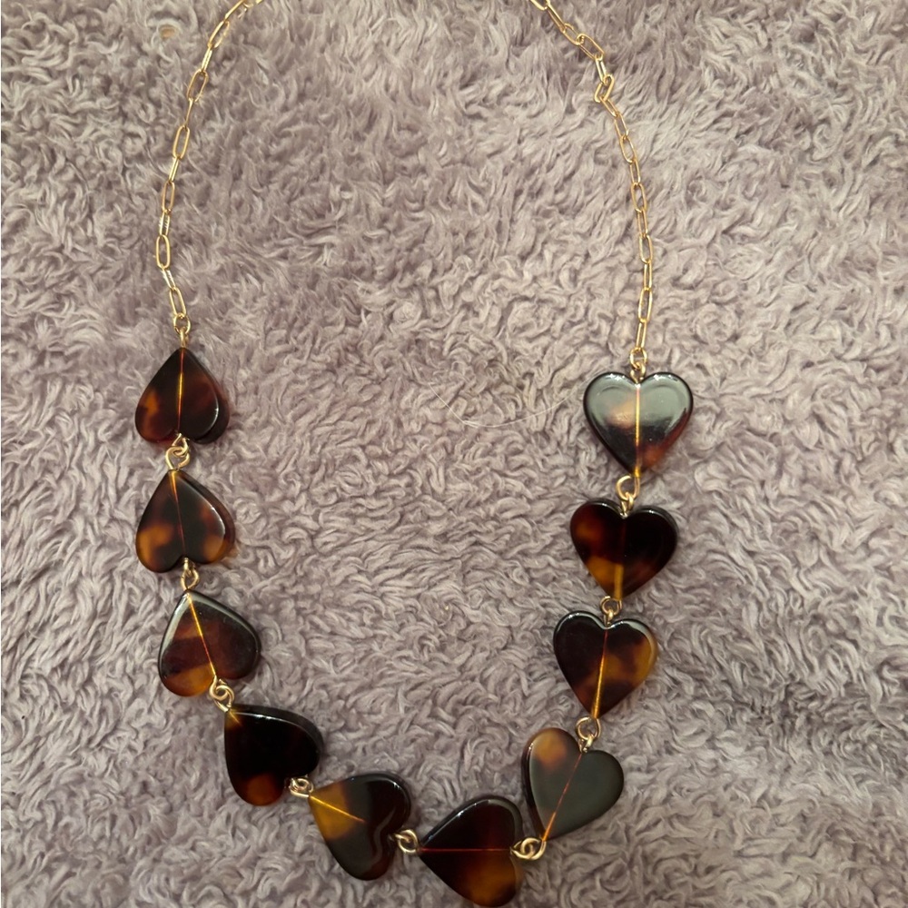 J.Crew Crewcuts Gold Chain Necklace Linked Tortoiseshell Resin Hearts NWT